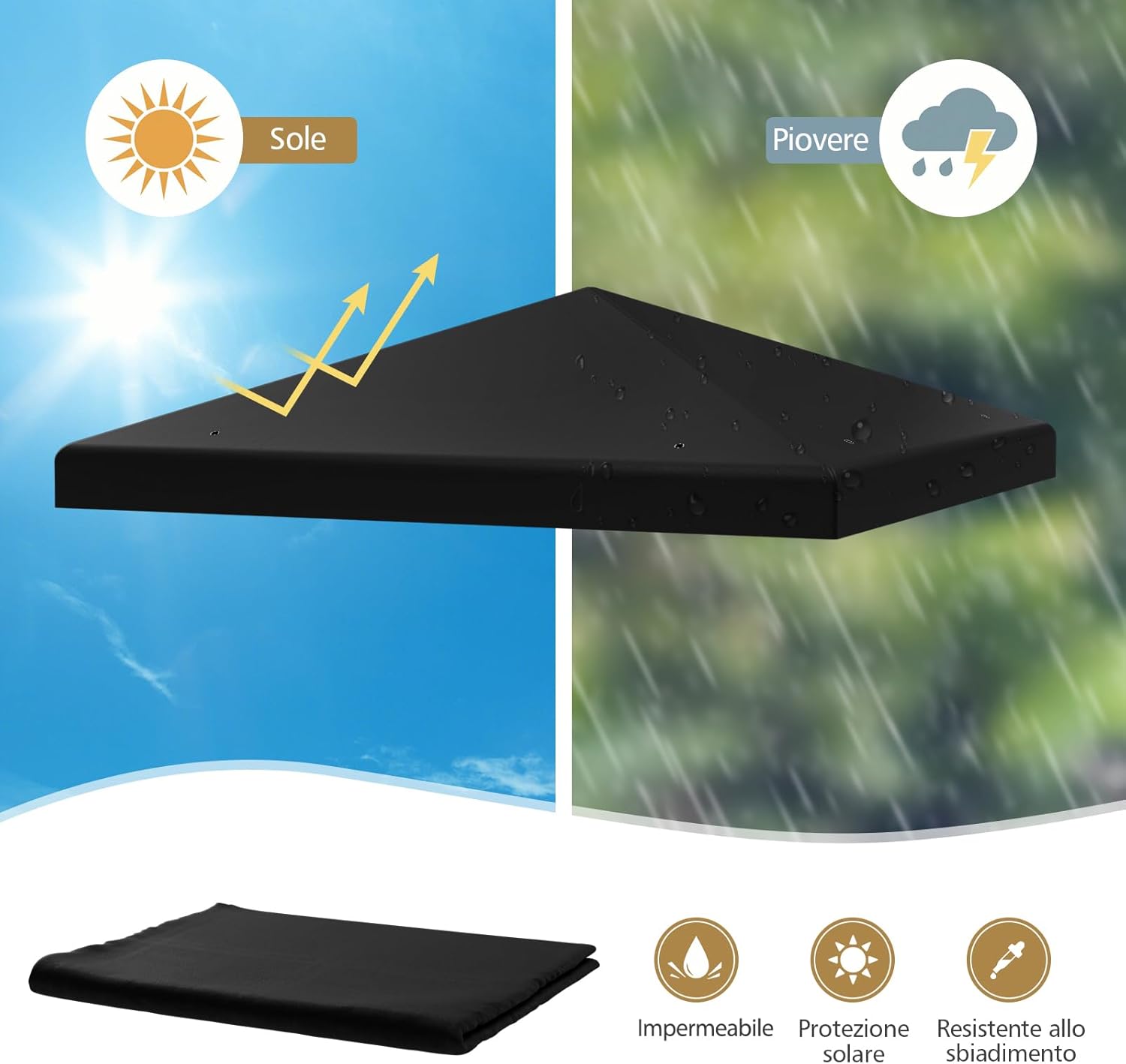 Copertura per Gazebo, Tetto Ricambio per Gazebo, Tetto del Padiglione 3x3 m (Nero)
