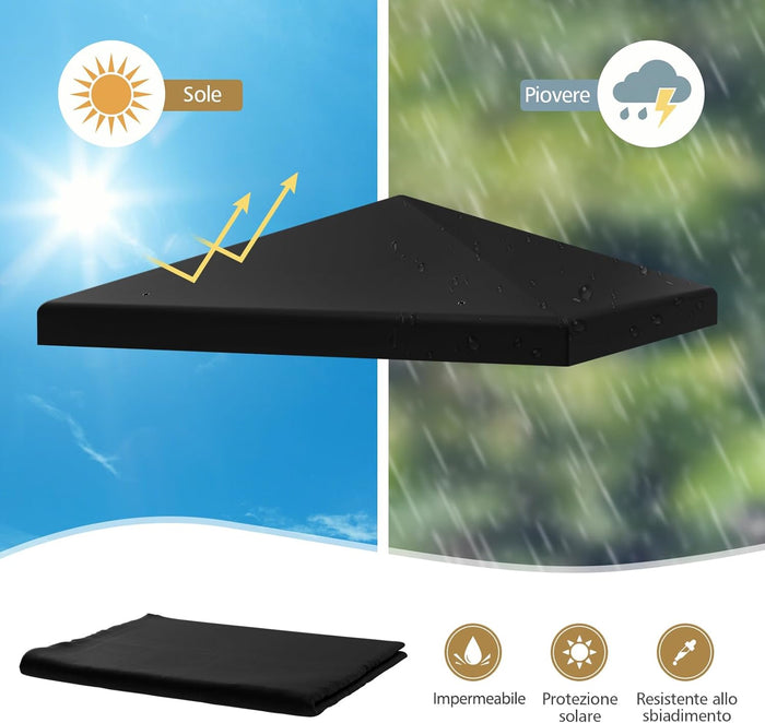 Copertura per Gazebo, Tetto Ricambio per Gazebo, Tetto del Padiglione 3x3 m (Nero)