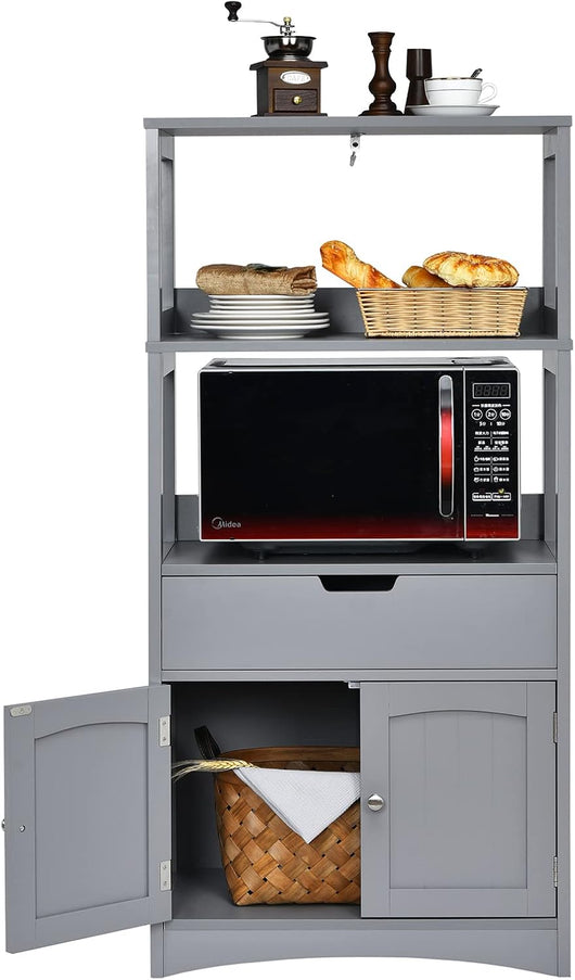 Armadietto del bagno con cassetto e mensola, armadio con 2 mensole aperte e 2 ante, armadietto per cucina, ingresso, salone e camera da letto, armadietto in legno (Grigio)