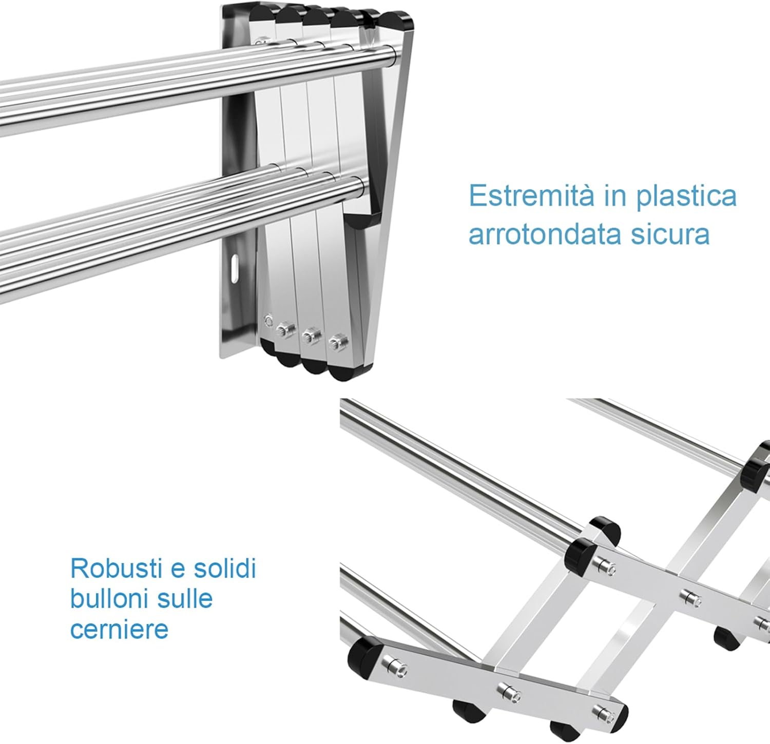 Stendibiancheria da Parete, Stendibiancheria Estensibile in Acciaio Inox con 8 Barre, Stendibiancheria Salvaspazio per Lavanderia Bagno e Balcone, 86x64x22 cm