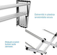 Stendibiancheria da Parete, Stendibiancheria Estensibile in Acciaio Inox con 8 Barre, Stendibiancheria Salvaspazio per Lavanderia Bagno e Balcone, 86x64x22 cm