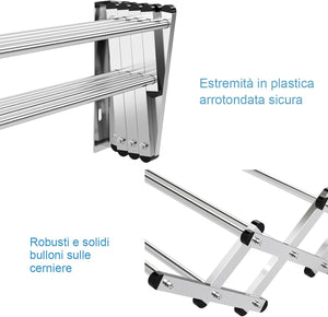 Stendibiancheria da Parete, Stendibiancheria Estensibile in Acciaio Inox con 8 Barre, Stendibiancheria Salvaspazio per Lavanderia Bagno e Balcone, 86x64x22 cm