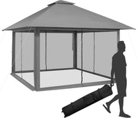 Gazebo Pieghevole da Giardino 4 x 4 m, Altezza Regolabile, Gazebo Pop-up con Zanzariera, Borsa di Trasporto, Doppio Tetto Ventilato e per Giardino Patio e Cortile (Grigio)