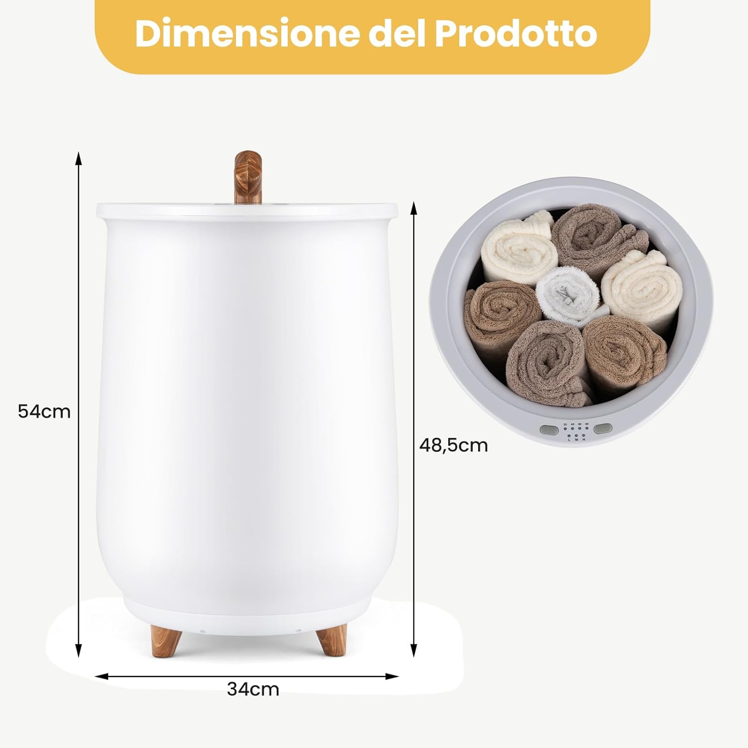 23L Secchio Riscaldatore di Asciugamani, Secchiello con Portadischi Profumato, 3 Livelli di Riscaldamento, Timer e Spegnimento Automatico