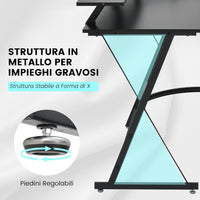 Scrivania Angolare, Scrivania ad Angolo con Presa Elettrica, Supporto per Monitor, Vassoio per Tastiera e Gancio per Cuffie, Scrivania Salvaspazio per Ufficio e Casa (Nero)