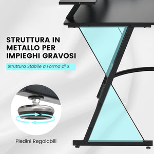 Scrivania Angolare, Scrivania ad Angolo con Presa Elettrica, Supporto per Monitor, Vassoio per Tastiera e Gancio per Cuffie, Scrivania Salvaspazio per Ufficio e Casa (Nero)