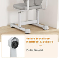 Sedia da Scrivania per Bambini 3+ Anni, Sedia Imbottita per Studiare con Doppio Supporto Lombare e Altezza Regolabile, Chair da Compiti per Casa e Scuola, Portata 100 kg (Grigio)