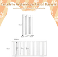 Cancelletto per Cani di Legno Pieghevole, con 3/4 Ante e Cuscinetti Antiscivolo, Ideale per Scale e Porta d'Ingresso, 203 x 89,5 cm (Bianco, 4 Pannelli)
