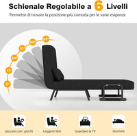 Poltrona Letto Singolo, Poltroncina Pieghevole con Schienale Regolabile in 6 Posizioni, Cuscino Rimovibile e Sedile Imbottito Robusto, Divano Letto per Casa Ufficio, 79x65x79 cm (Nero)