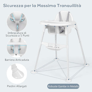 4 in 1 Seggiolone per Bambini, Seggiolone Papa con Vassoio Regolabile, Sedia da Terra per Bambini con Poggiapiedi, pert Bambini 6-36 Mesi (Bianco)