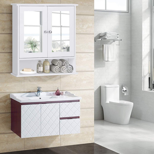 Armadietto da Bagno con Specchio, Armadietto da Parete con Ripiano Regolabile, Mobile da Parete per Bagno, 56 x 12,5 x 58 cm (Bianco)