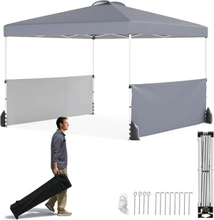 Gazebo Pieghevole 3 x 3 m da Esterno Impermeabile, Gazebo da Esterno con Borsa da Trasporto con Ruote, Tenda Pop-up Regolabile in Altezza per Giardino, Spiaggia, Feste e Barbecue (Grigio)