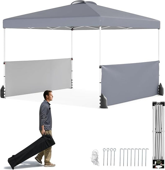 Gazebo Pieghevole 3 x 3 m da Esterno Impermeabile, Gazebo da Esterno con Borsa da Trasporto con Ruote, Tenda Pop-up Regolabile in Altezza per Giardino, Spiaggia, Feste e Barbecue (Grigio)