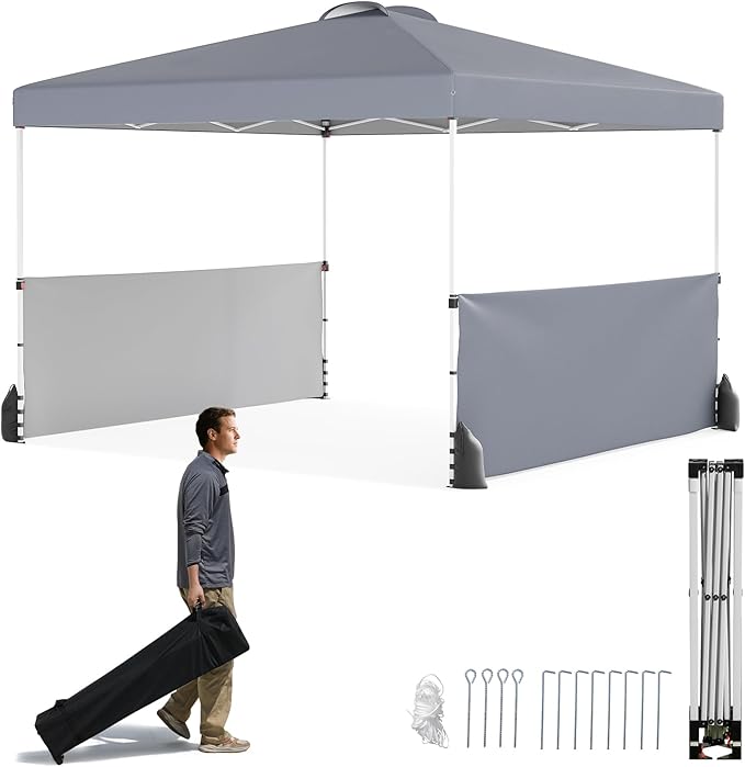 Gazebo Pieghevole 3 x 3 m da Esterno Impermeabile, Gazebo da Esterno con Borsa da Trasporto con Ruote, Tenda Pop-up Regolabile in Altezza per Giardino, Spiaggia, Feste e Barbecue (Grigio)
