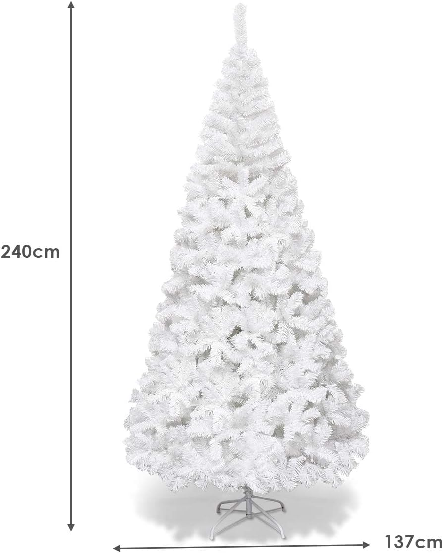 Albero di Natale 150/180/210/240 cm, Albero di Natale Bianco con 350/650/950/1138 Rami in PVC e Supporto in Metallo, Albero di Natale Artificiale per Casa, Ufficio e Negozio (240 cm)