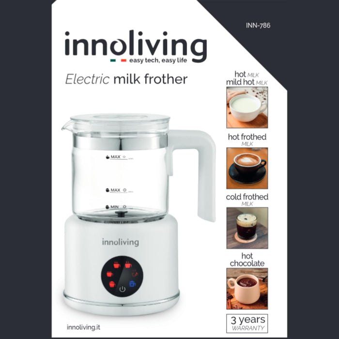 Innoliving Montalatte Elettrico INN-786, Capacità 350ml, Funzione Schiuma Calda e Fredda, Rivestimento Antiaderente, Design Compatto, Facile da Pulire, Ideale per Cappuccini e Bevande Calde