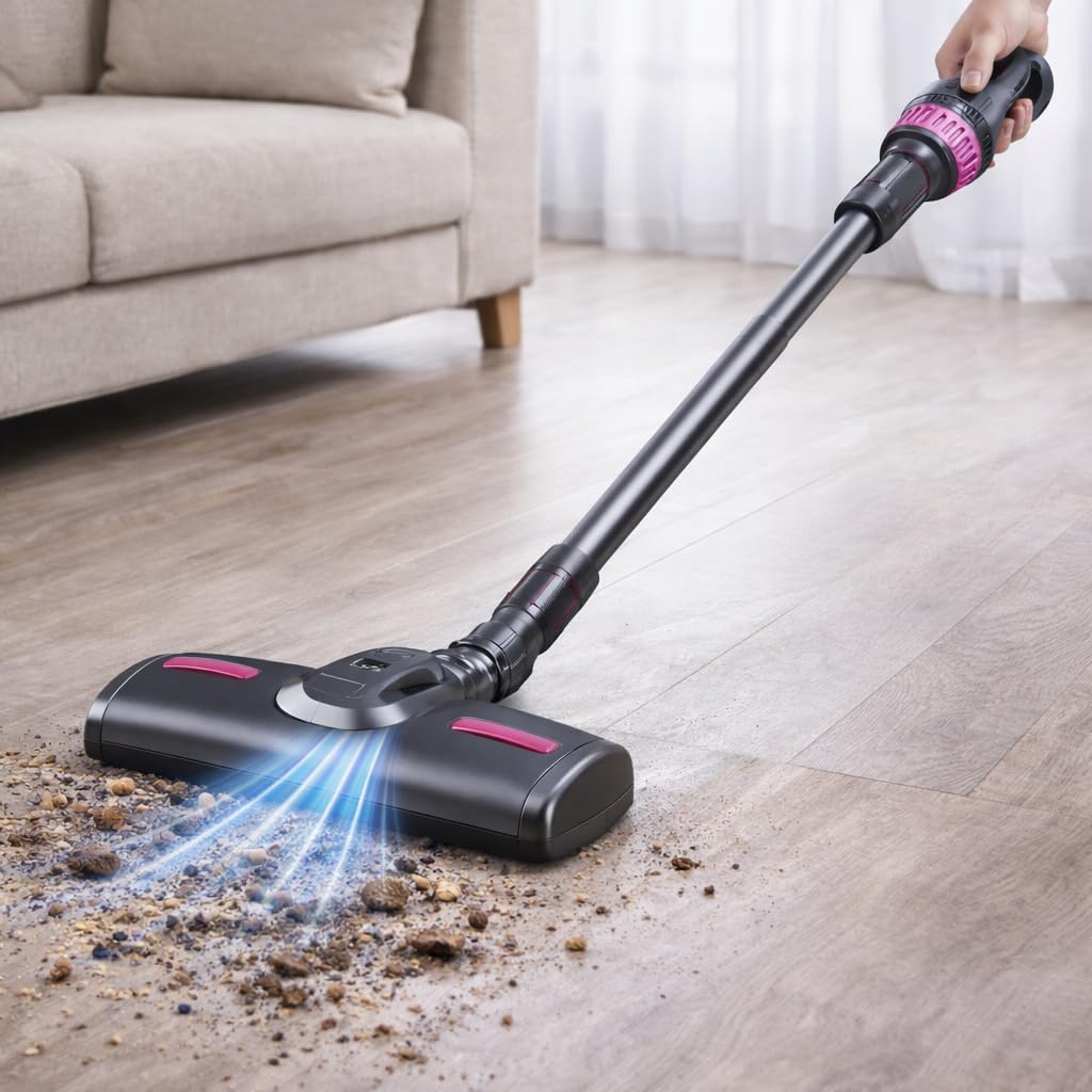 Aspirapolvere Senza Fili 4 in 1 Ricaricabile 100W, Scopa Elettrica Wireless Senza Sacco con Luce UV-C Antiacaro, Display LCD, 3 Velocità, Filtro EPA Lavabile, Autonomia 45 Min, Accessori Inclusi.