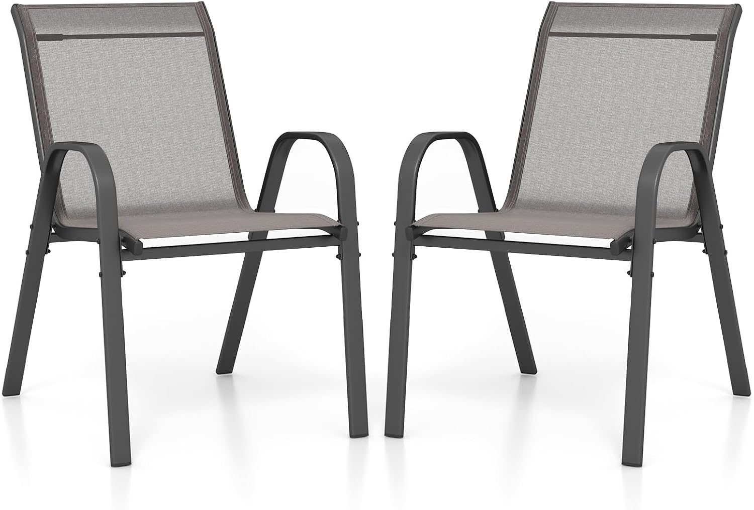 Set di 2/4 Sedie da Giardino, Poltrone in Tessuto Textilene per Esterno, Sedie Impilabili con Gambe in Metallo, Portata 150 kg, 56 x 70 x 84 cm (Grigio,2)
