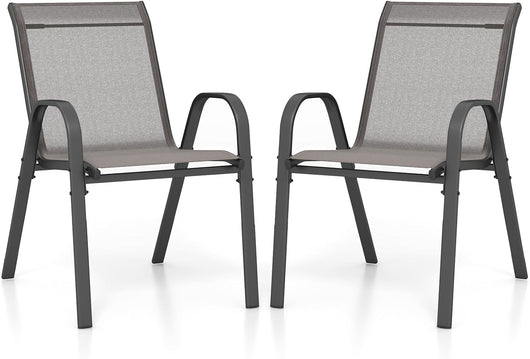 Set di 2/4 Sedie da Giardino, Poltrone in Tessuto Textilene per Esterno, Sedie Impilabili con Gambe in Metallo, Portata 150 kg, 56 x 70 x 84 cm (Grigio,2)