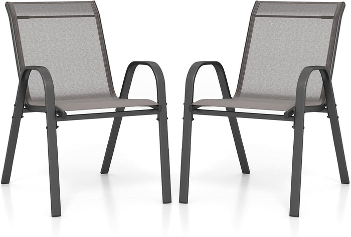 Set di 2/4 Sedie da Giardino, Poltrone in Tessuto Textilene per Esterno, Sedie Impilabili con Gambe in Metallo, Portata 150 kg, 56 x 70 x 84 cm (Grigio,2)