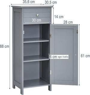 Armadio da Terra per Bagno, Mobile Armadietto con Cassetto, in MDF (E1) di Alta Qualità (Grigio)