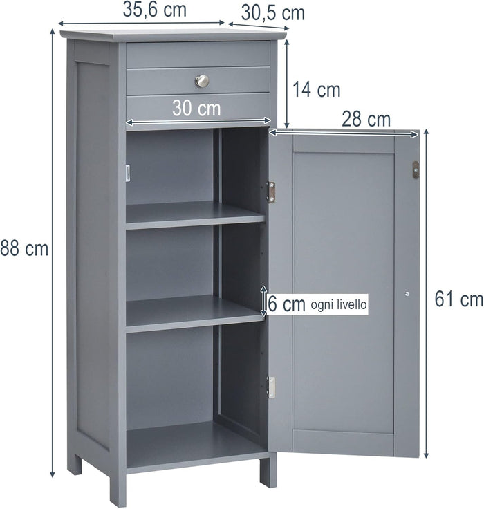 Armadio da Terra per Bagno, Mobile Armadietto con Cassetto, in MDF (E1) di Alta Qualità (Grigio)