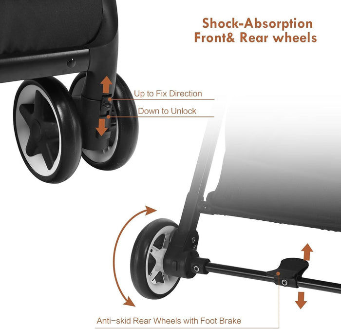 Passeggino Ultraleggero per Bambini 0-36 Mesi, Passeggino Compatto a Ombrello, per Viaggio, Aereo, Pieghevole, Regolabile, con Cintura di Sicurezza, Ruote, Freno, Parasole, Cesto, Grigio