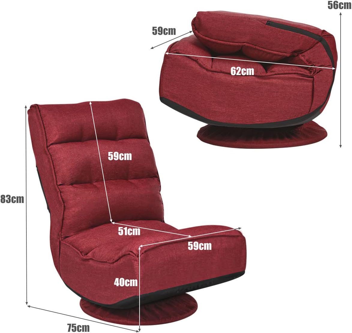 Poltrona Relax da Terra Pieghevole Reclinabile Girevole, Poltrone da Divano per Studio Salotto, con Schienale, Ottima per Rilassarti (Vino)