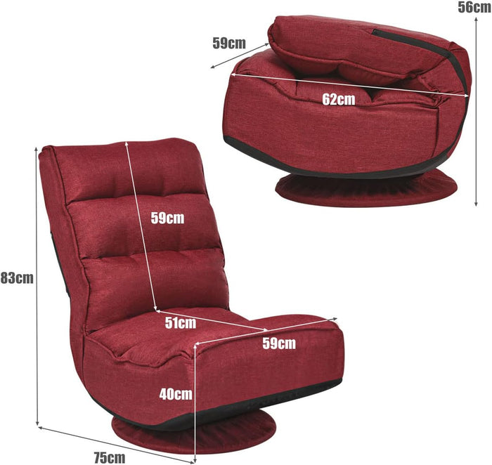 Poltrona Relax da Terra Pieghevole Reclinabile Girevole, Poltrone da Divano per Studio Salotto, con Schienale, Ottima per Rilassarti (Vino)