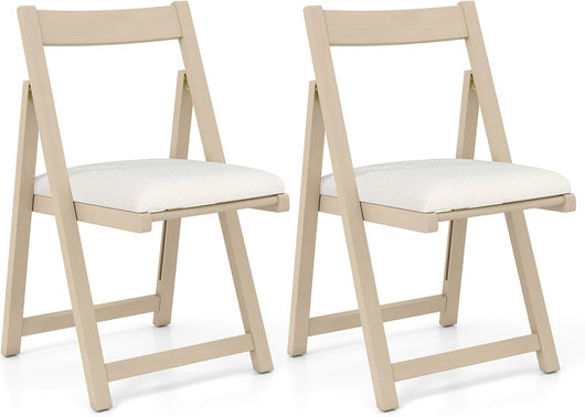 Set di 2 Sedie Pieghevole, Sedie da Pranzo in Legno di Gomma con Schienale Curvo e Seduta Imbottita, Portata 150 kg, Sedie Ergonomiche per Cucina, Soggiorno, Matrimonio e Ristorante (Beige)