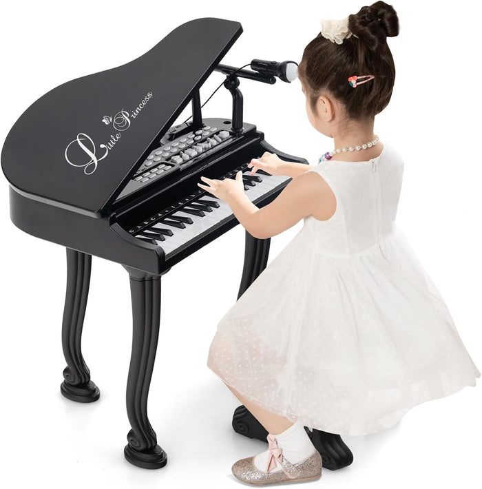 Pianoforte per Bambini a 37 Tasti, Set Pianoforte con Microfono Regolabile, Pianoforte con Funzione di Registrazione e Riproduzione, Giocattolo Tastiera Musicale per Bambini 3+ Anni (Nero)