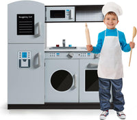 Cucina Giocattolo per Bambini, Cucina in Legno con Luci, Manopole e Accessori per Cucina, con Forno, Lavello, Armadietto e Pulsanti, Ideale per Bambini più di 3 Anni