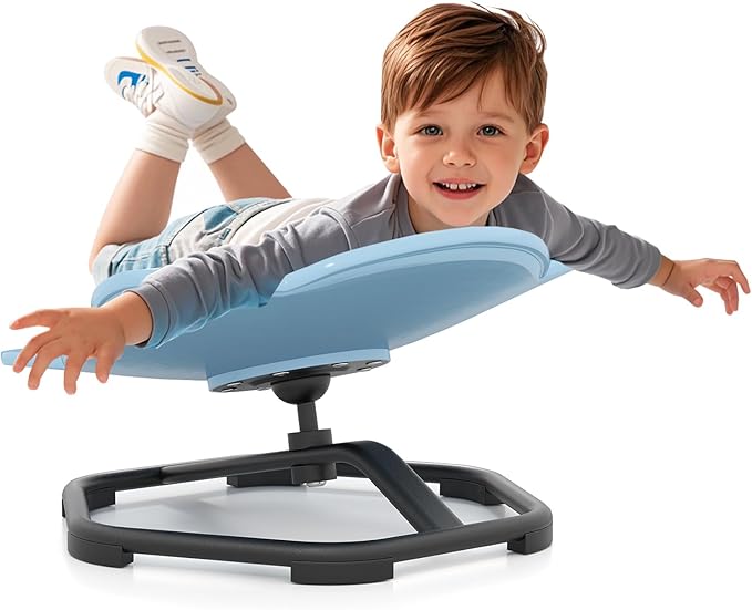 Sedia Girevole a 360° per Bambini, Sedia Sensoriale con Base in Metallo Antiscivolo per Allenare la Coordinazione Fisica e l'Equilibrio, Giocattolo per Cameretta (Blu,Elefante)