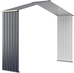 Casetta da Giardino Porta Attrezzi in Lamiera Acciaio Zincato, Capanno da Esterno con Tettoia, Sfilati e Ante Scorrevoli, per Cortile, Giardino e Fattoria (267 x 64 x 202 cm per Estensione)