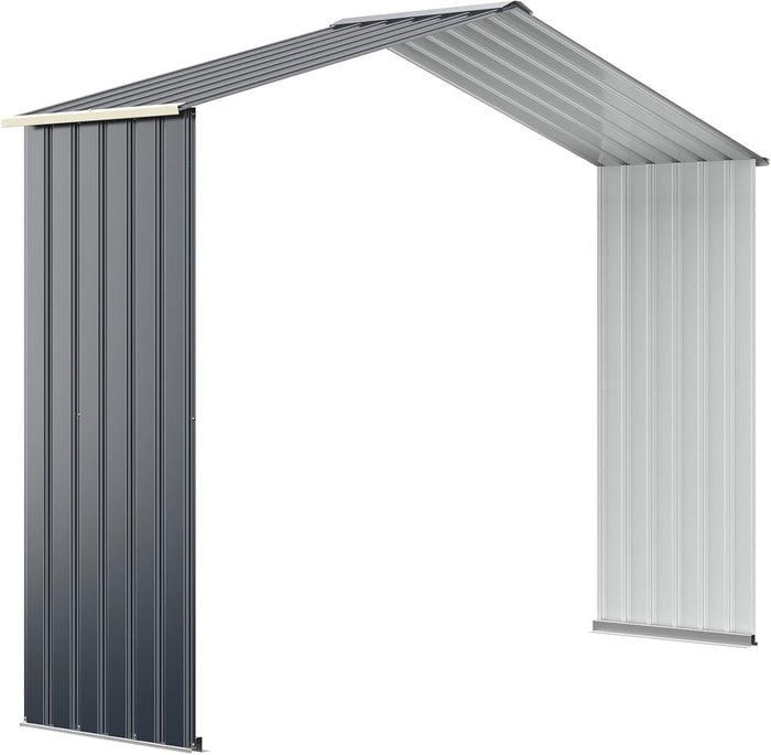 Casetta da Giardino Porta Attrezzi in Lamiera Acciaio Zincato, Capanno da Esterno con Tettoia, Sfilati e Ante Scorrevoli, per Cortile, Giardino e Fattoria (267 x 64 x 202 cm per Estensione)