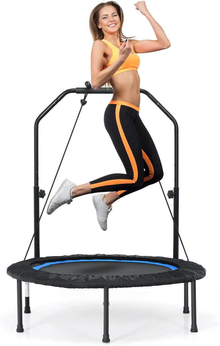 Mini Trampolino Pieghevole 101cm, Trampolino Fitness per Adulti e Bambini,con Maniglia Altezza Regolabile, Capacità di Carico 150 kg