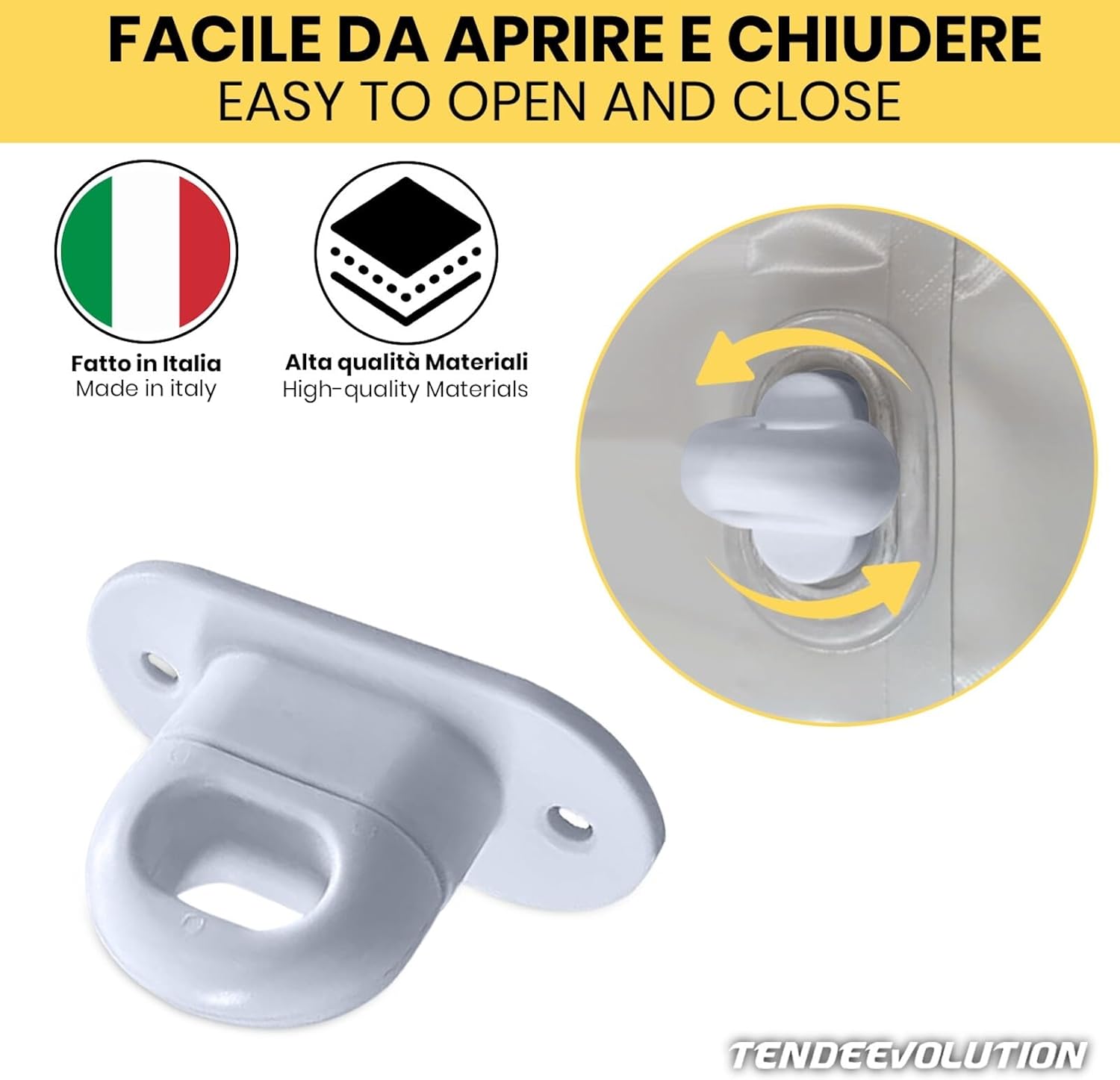 Fermo a farfalla in plastica bianco Cavallotto A Molla per Occhiello Ovale in PVC per Teloni Gazebo Copertura Laterale