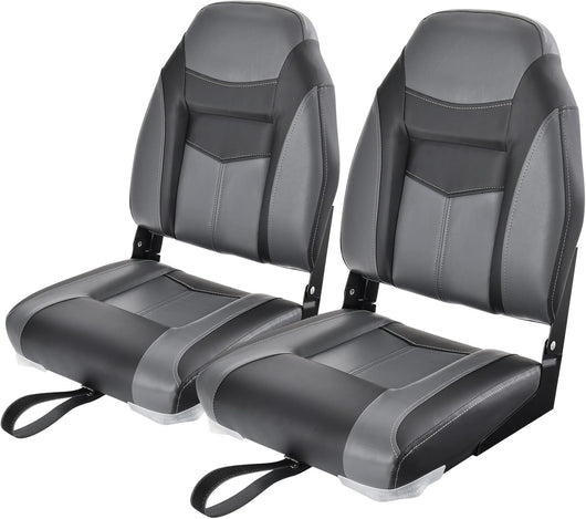 Sedia da Barca, Sedile da Barca Pieghevole con Morbido Cuscino Imbottito, Rivestimento in PVC Impermeabile, 44,5 x 51 x 61 cm (Grigio, 2)