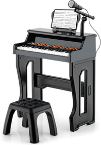 Set Pianoforte Elettrico per Bambini a 37 Tasti, Tastiera Digitale con Microfono Regolabile, Supporto per Spartiti Rimovibile, Funzioni di Record e Playback, per Bambini 3+ Anni (Nero)