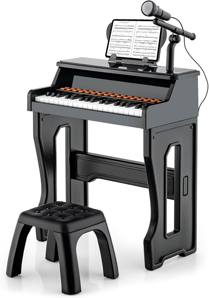 Set Pianoforte Elettrico per Bambini a 37 Tasti, Tastiera Digitale con Microfono Regolabile, Supporto per Spartiti Rimovibile, Funzioni di Record e Playback, per Bambini 3+ Anni (Nero)