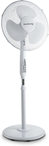 Innoliving Ventilatore a Piantana INN-503ROUNDR con Telecomando, Griglia Mesh, Diametro 40 cm, 3 Velocità, Oscillazione, Altezza Regolabile, Base Rotonda