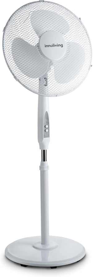 Innoliving Ventilatore a Piantana INN-503ROUNDR con Telecomando, Griglia Mesh, Diametro 40 cm, 3 Velocità, Oscillazione, Altezza Regolabile, Base Rotonda