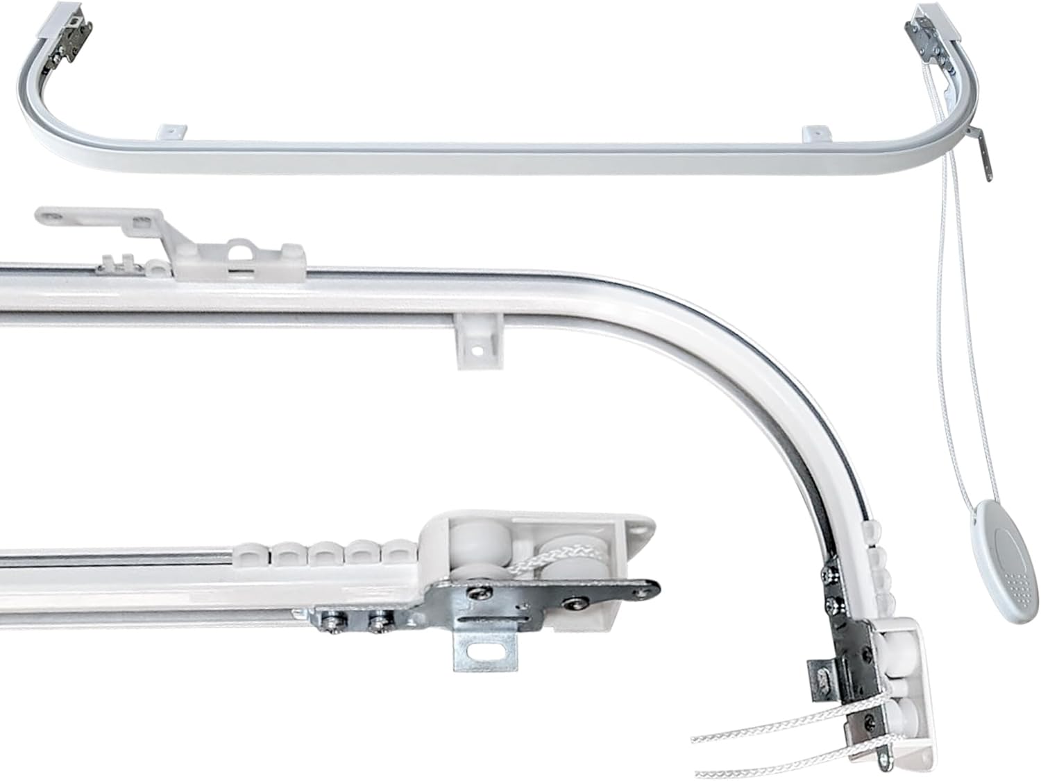 Binario Scorritenda da Parete in Alluminio Bianco, Curve Sporgenti 22cm, Movimento a Corda, Apertura Destra CM lunghezza 280cm