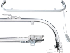 Binario Scorritenda da Parete in Alluminio Bianco, Curve Sporgenti 22cm, Movimento a Corda, Apertura Sinistra CM lunghezza 350cm