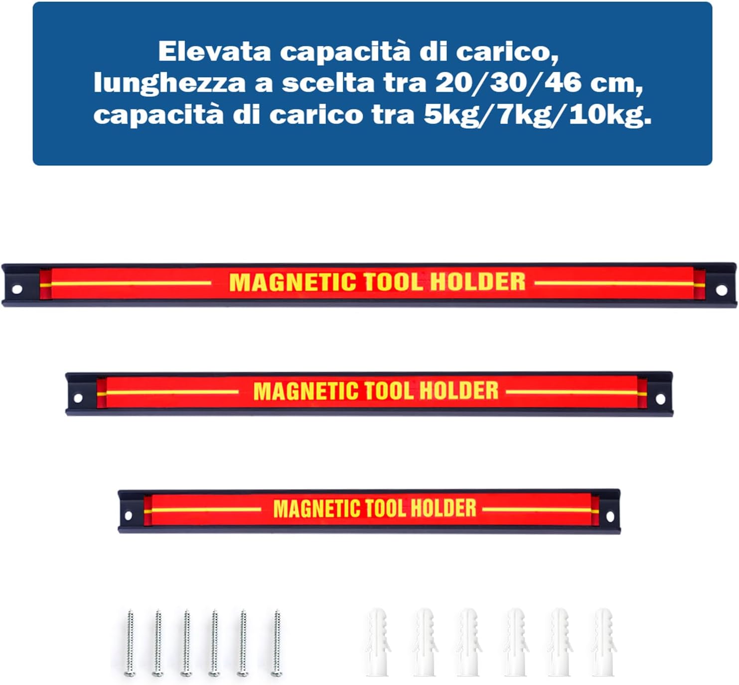 3 pezzi Portautensili Magnetico, Barra Portautensili in Metallo per Officina, Forte Forza Magnetica