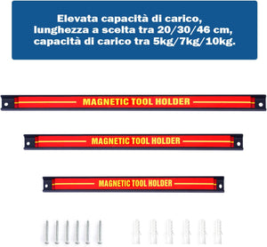 3 pezzi Portautensili Magnetico, Barra Portautensili in Metallo per Officina, Forte Forza Magnetica