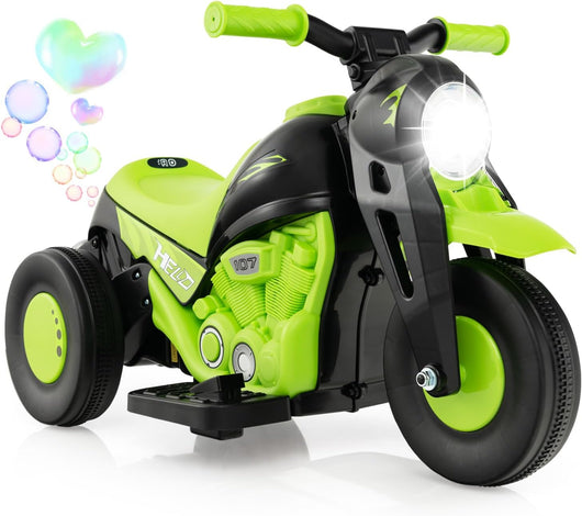 Moto Elettrica per Bambini con Creatore di Bolle, Auto a Bolle per Bambini da 6V, Pulsante Musicale, Faretto a LED, Capacità di 30 kg, per Bambini 3+ anni (Verde)