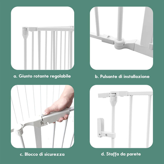 Cancelletto Pieghevole in Ferro per Camino e Scale, Cancello con 6 Pannelli per Bambini, Cani e Gatti, Barriera Protettiva da Interno ed Esterno, 2 Colori Disponibili, 380 x 74,5cm (Bianco)