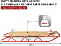 Slitte da Neve, Slitte in Metallo con Pattini, Slitte con Maniglie per Bambini e Adulti, 137 x 58 x 16 cm