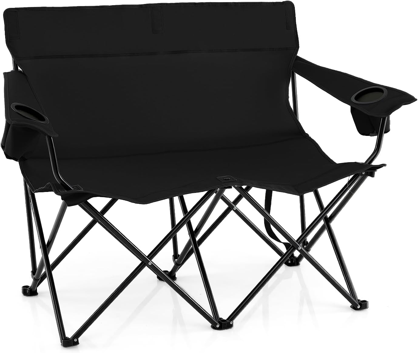 Sedia da Campeggio Doppia, Poltrona Pieghevole per 2 Persone con Portabicchieri, Borsa per il Trasporto, Sedia da Giardino Portatile per Spiaggia, Picnic, Pesca, Portata 300 kg (Nero)